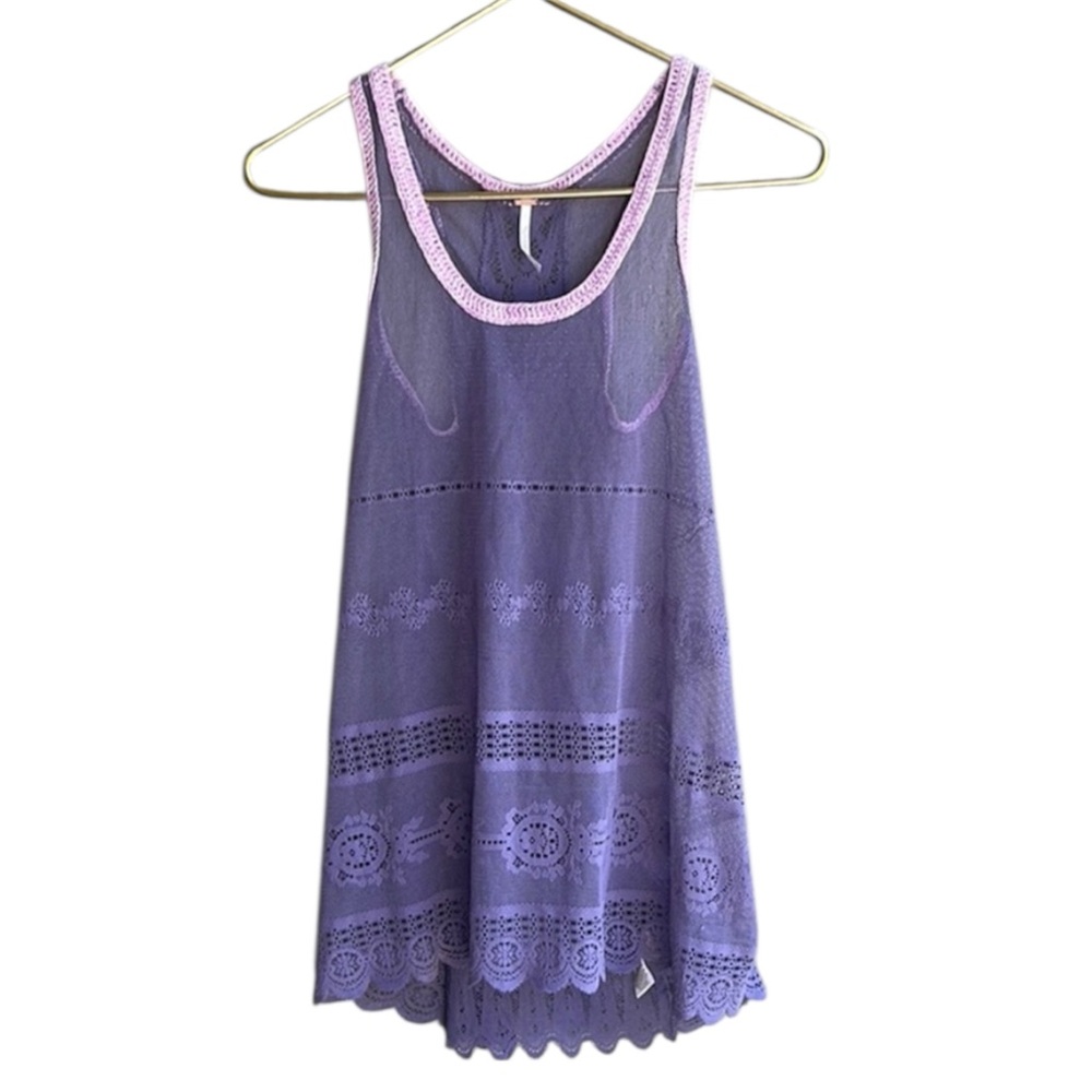 Free People Sheer Purple Lace Tunic/Slip Dress Extra Small